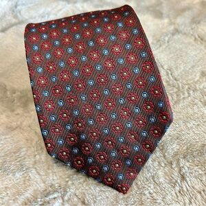 Brown Silk Tie W/ Red & Blue Pattern Alexander NWOT 62” L 3.75” W Italian Made